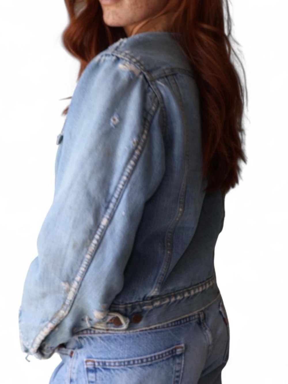Classic Blue Denim Jean Jacket with Brown Corduroy Collar - Picture 8 of 8